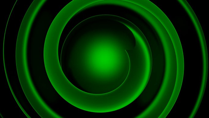 抽象的绿色球形物体周围有波纹。设计。具有催眠效果的旋转彩色背景