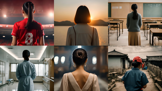 不同女性背影三八妇女节