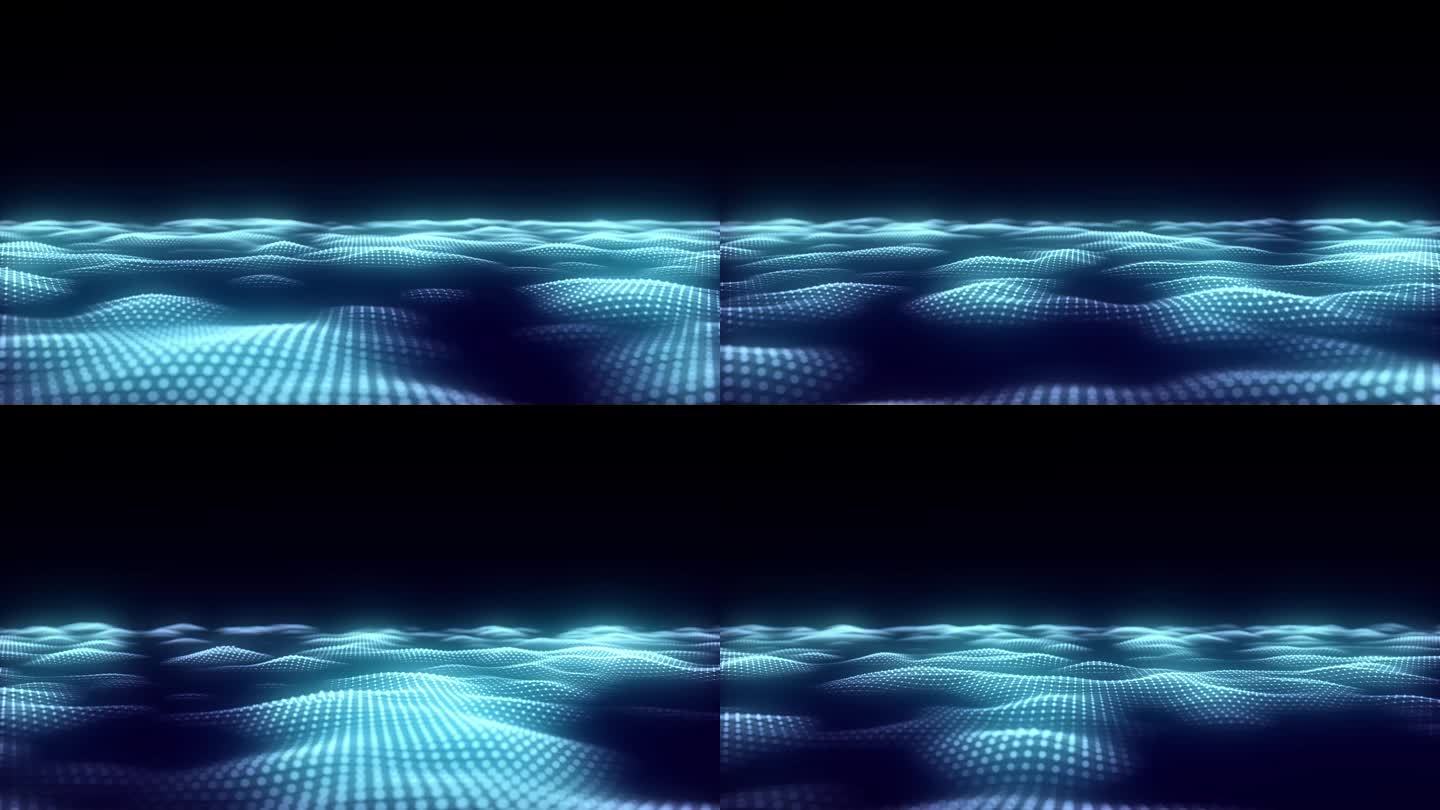 抽象技术蓝色波浪与运动发光点。数字化背景下的黑暗网络空间。连接大数据。未来的线框纹理。动态分析网络连
