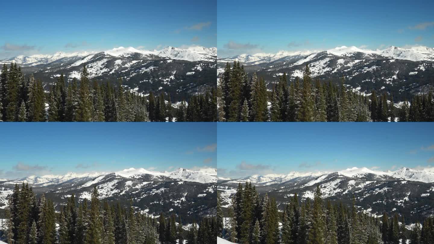 铜山之巅美国飞行者举起电影盘向右韦尔通道戈尔山脉科罗拉多州落基山脉冬末清晨蓝鸟新鲜的雪美丽的风景