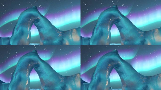 雄伟的3D动画与极光背景冰峰，宁静和神秘。