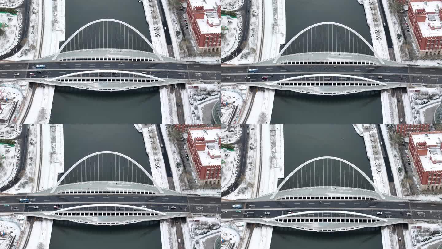 天津大沽桥雪景航拍