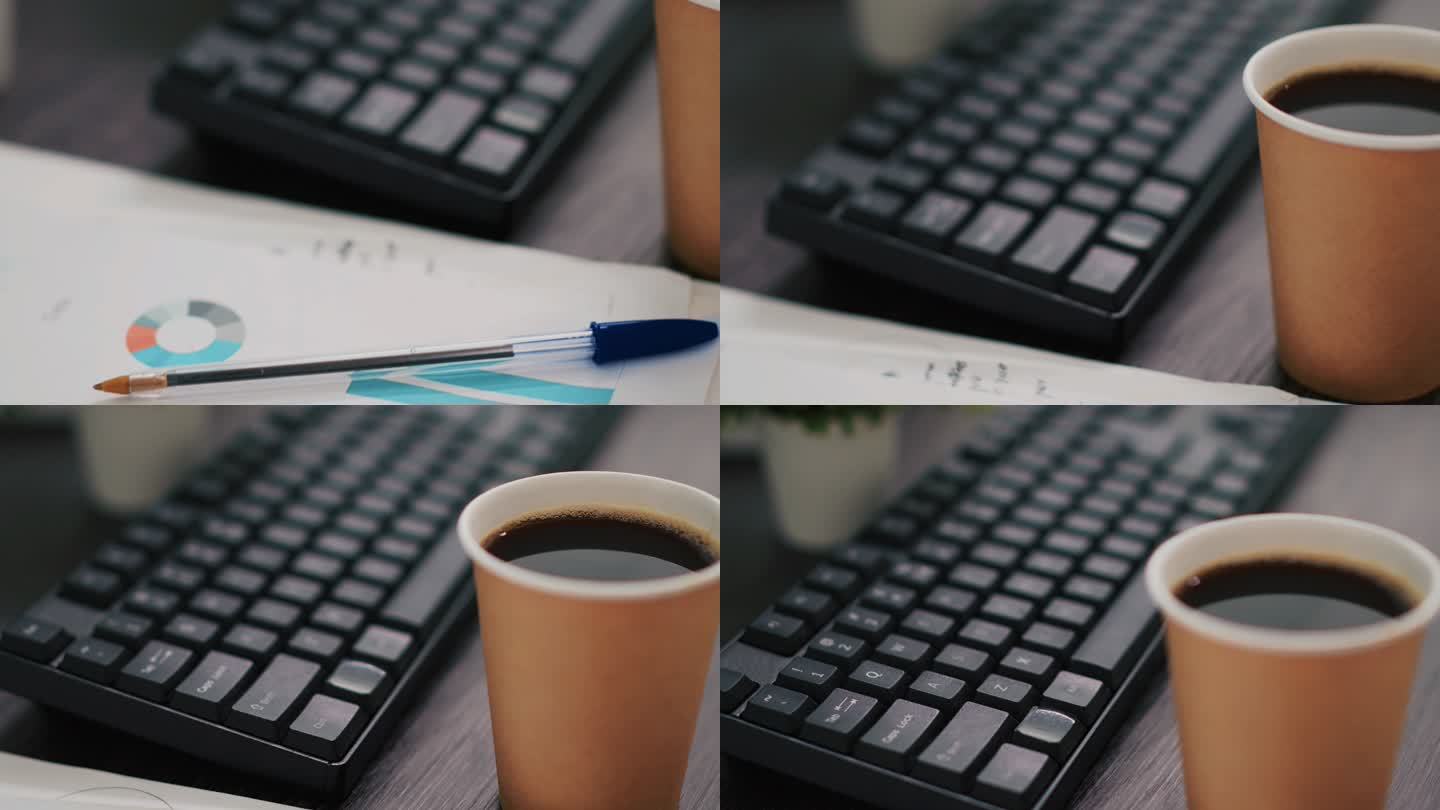 办公桌上咖啡杯旁边的商务文书