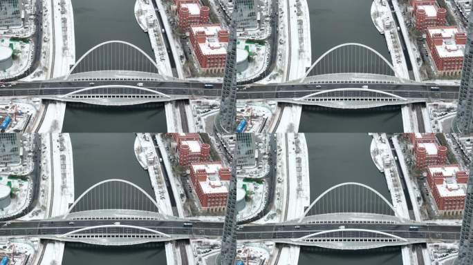 天津大沽桥雪景航拍