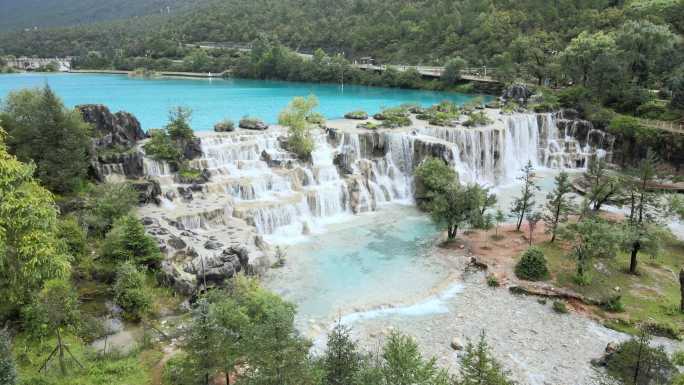 蓝月谷湖水航拍高清视频素材