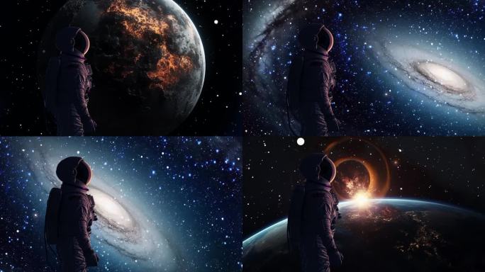 宇航员仰望宇宙星空