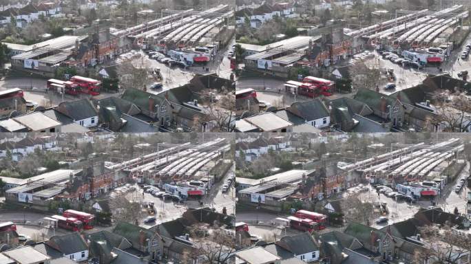 英国无人机，航拍照片，摄于东伦敦的清福德火车站