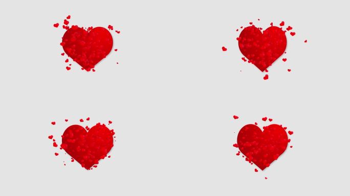 白色背景上的红色跳动的心脏符号。小红心的运动。动画浪漫背景。