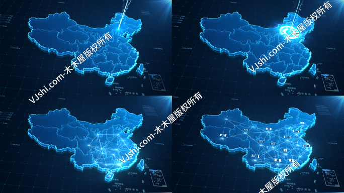 科技中国地图辐射全国地图动画