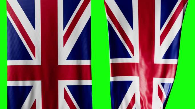 英国国旗卷成圆柱形，旋转时展开并起伏