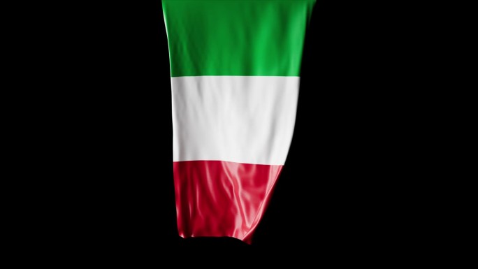意大利国旗卷成圆柱形，在旋转时展开并起伏