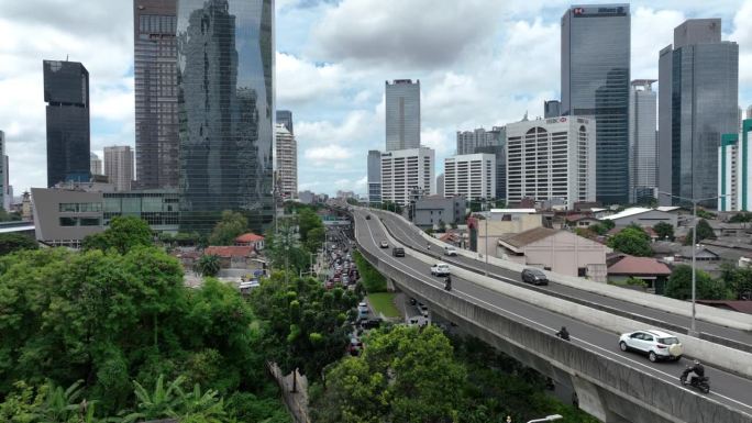 白天雅加达市区交通街道道路立交桥航拍全景4k印尼