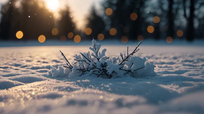 白雪雪地冬天雪景光斑意境氛围梦幻背景7