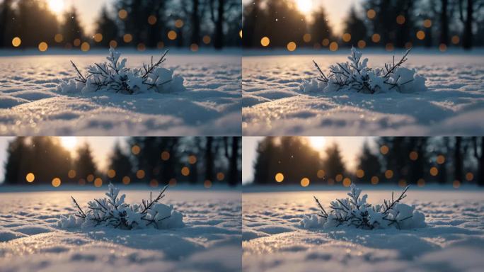 白雪雪地冬天雪景光斑意境氛围梦幻背景7