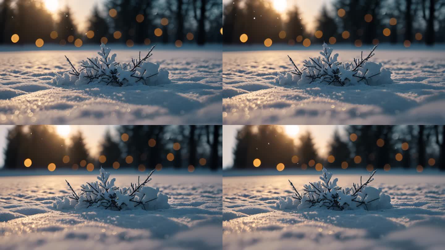 白雪雪地冬天雪景光斑意境氛围梦幻背景7