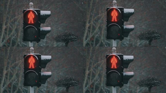 下雪时，在人行横道上标记交通信号灯