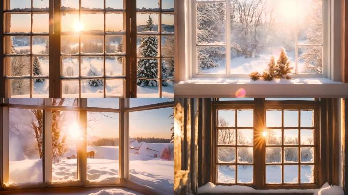 窗外的冬日童话：透过窗户的积雪和暖阳》