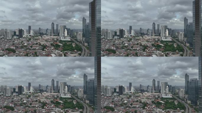 阴天雅加达市中心交通道路航拍全景4k印尼