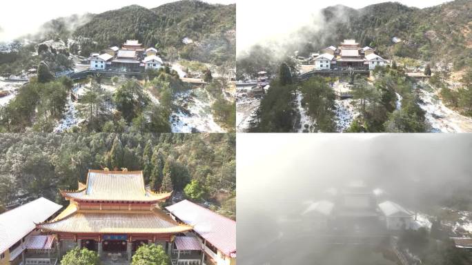 4K视频素材寺庙的雪景航拍