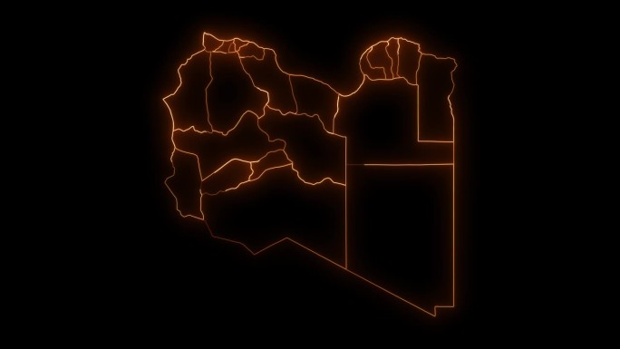 利比亚国家地图与所有国家霓虹灯大纲动画。