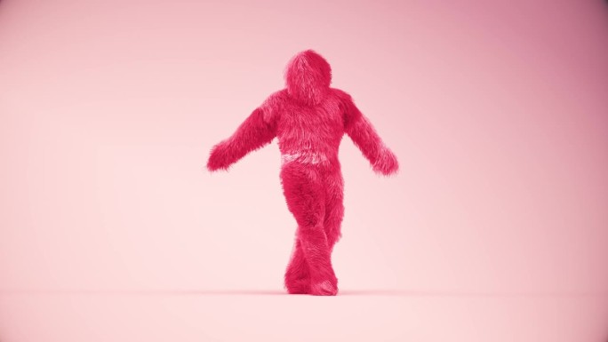 3d毛茸茸的怪物电影人物绿色羽毛嘻哈风格在粉红色的背景4K苹果Prores