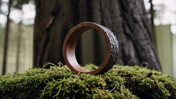 木头年轮树木圆圈三维光影木材时间青苔