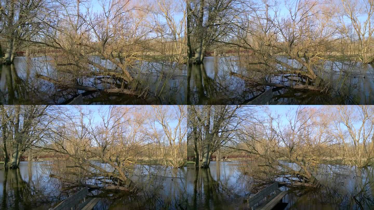 无人机拍摄的淹水长凳
