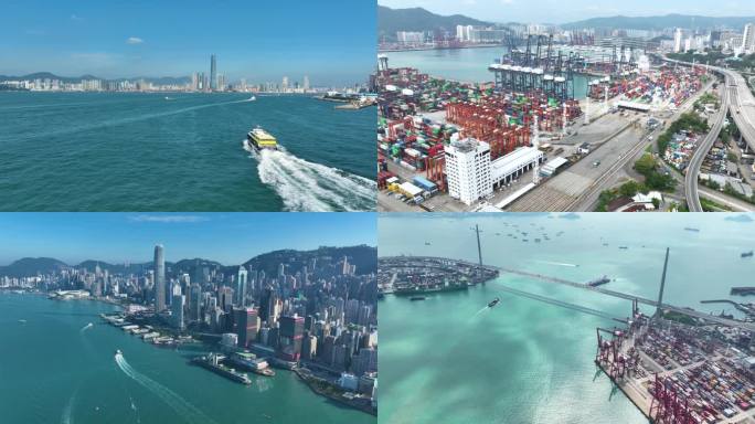 香港维多利亚港航拍延时大气码头合集4k