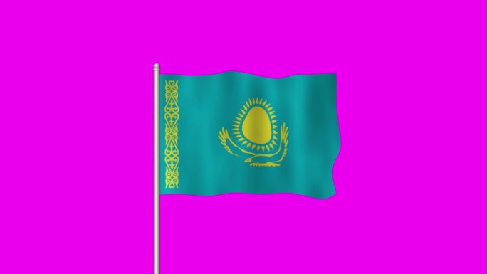 紫色屏幕上飘扬的哈萨克斯坦国旗