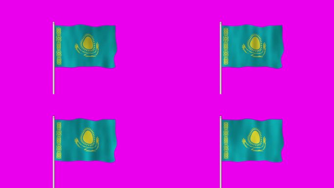 紫色屏幕上飘扬的哈萨克斯坦国旗