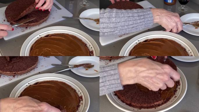 在巧克力蛋糕中加入碎层