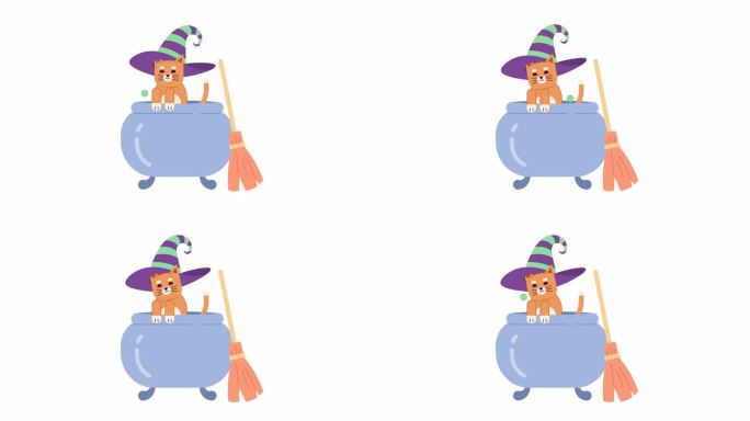 女巫帽猫跳出大锅的2D动画