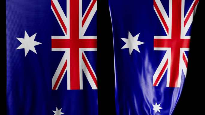 澳大利亚国旗卷成圆柱形，在旋转时展开并起伏