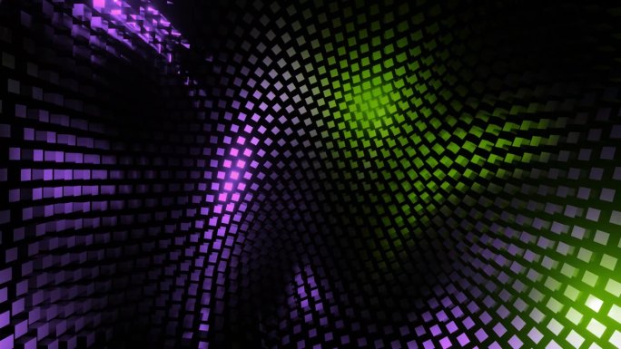 紫色绿色旋转立方体的抽象背景。Vj循环阻止旋转。矩形的表面。三维动画无缝循环的现场音乐会音乐视频。运