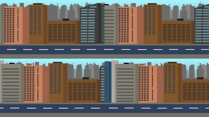 卡通2D平面空城市侧视图视差动画背景
