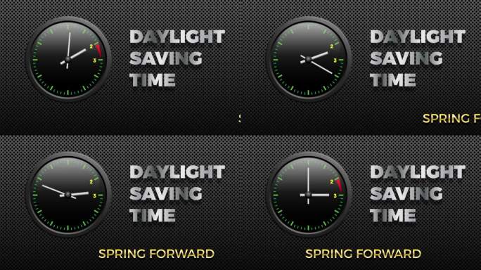 三月的日光节约时间开始，时钟从凌晨2点调到凌晨3点。仪表在金属上。