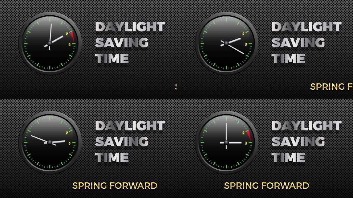 三月的日光节约时间开始，时钟从凌晨2点调到凌晨3点。仪表在金属上。