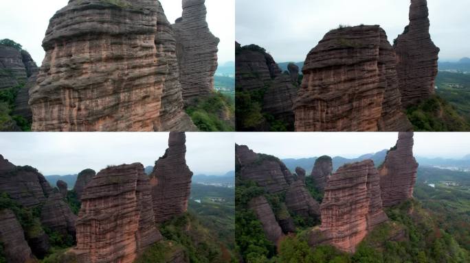 韶关丹霞山地质奇观红色的石头丹霞地貌航拍