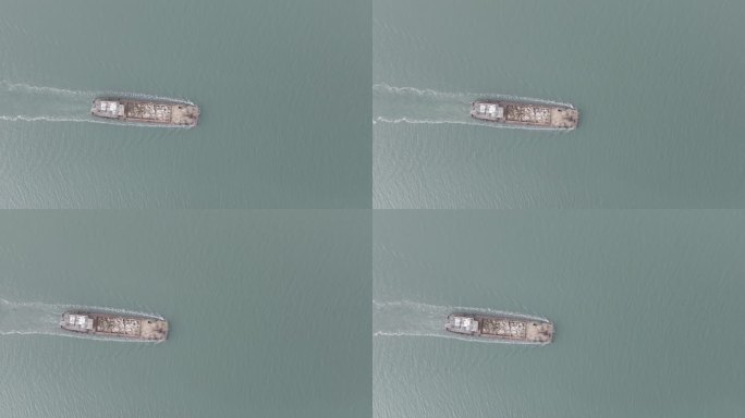 航拍俯瞰威海市双岛湾运砂船填海造礁航行