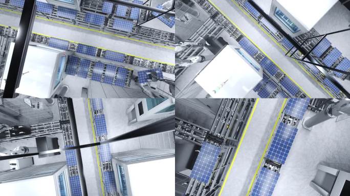 光伏生产在制造工厂，3D俯视图近距离拍摄