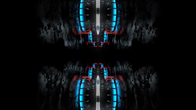 三维抽象动画“暗射线”VJ循环金属背景与霓虹蓝红光