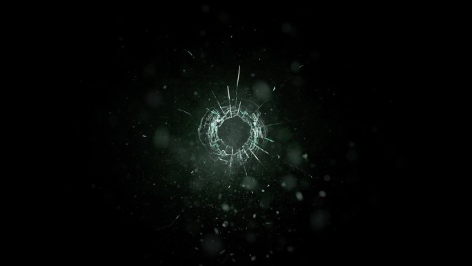 在黑色背景下，以1000fps的速度拍摄真实子弹玻璃破碎的超级慢动作。