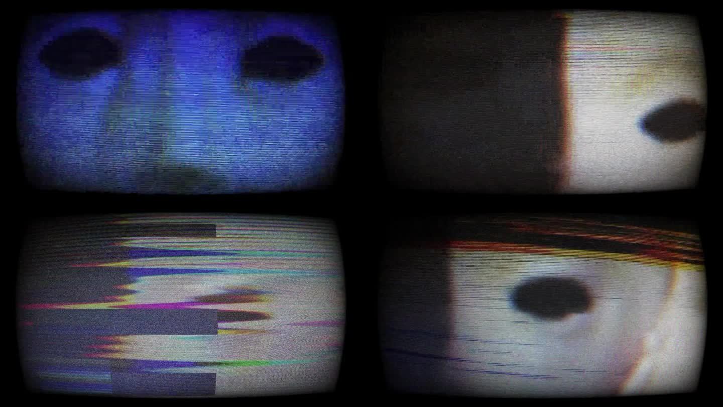 恐怖面具在电视屏幕上的故障效果