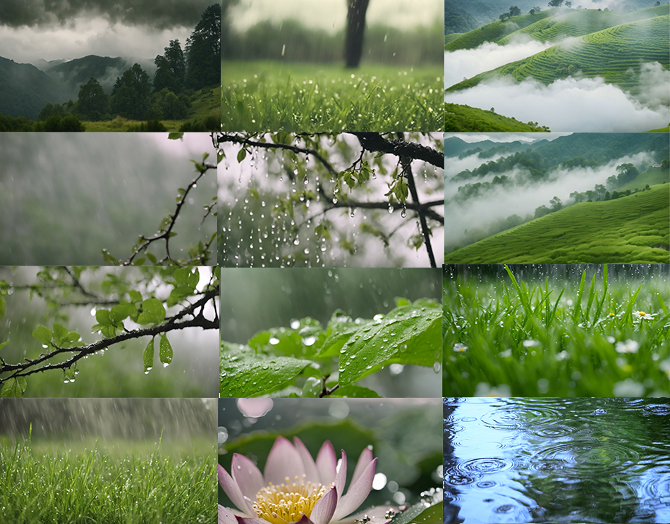 清明雨水茶园雾气山林雨滴立春意境荷花节气