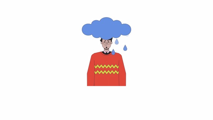 雨滴云上方的阿拉伯人头部线2D人物动画