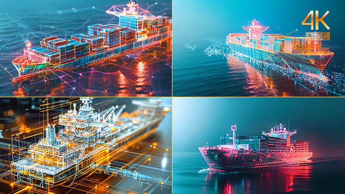 数字化航运 国际航线集装箱万吨货轮全息图