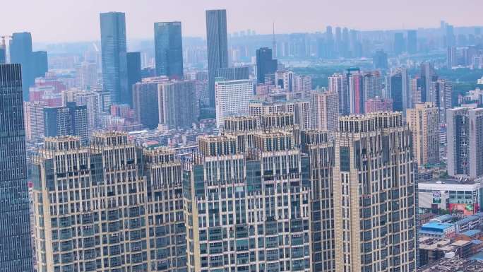 湖南长沙湘江市区高楼大厦航拍万达广场湘江