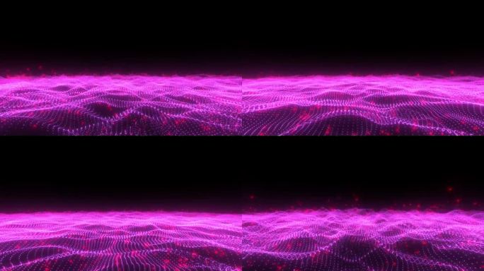 音频波场帧。摘要霓虹灯粒子音频波形在黑色背景。音频频谱舞蹈，声波设计。80年代赛博朋克风格的VJ均衡