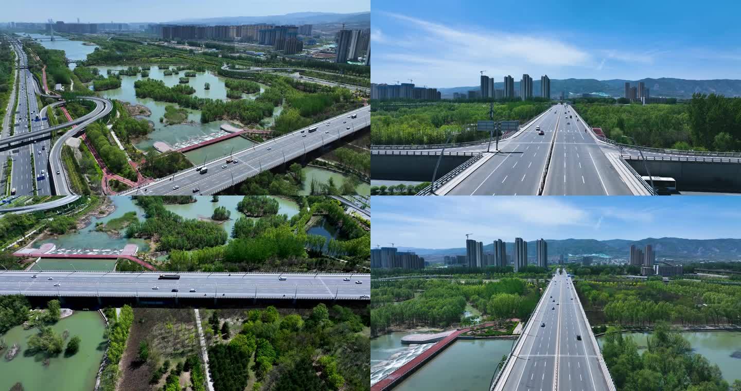 4K太原城市景观柴村桥桥梁航拍