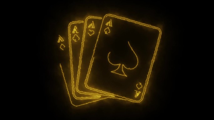 黑色背景的霓虹王牌卡片。发光的动画。
